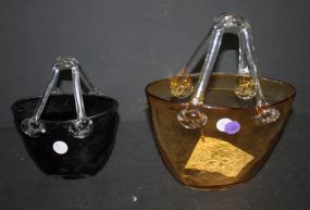 Two Glass Baskets 7" - 10"h.