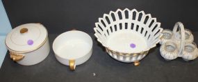 Covered Porcelain Dish, and Compote Condiment Set dish 6"dia.