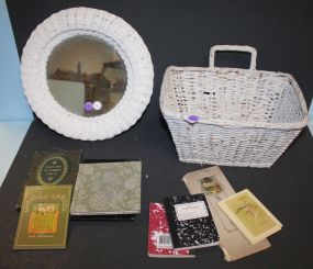 Wicker Basket and Wicker Round Mirror 12"dia.