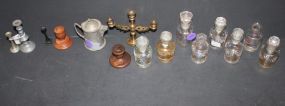 Miniature Bottles and Miniature Candlesticks, and Teapot Miniature Bottles 3"h. and Miniature Candlesticks, and Teapot.