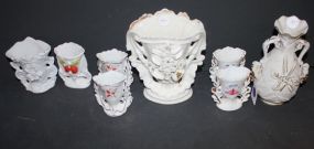 Six Miniature Porcelain Vases and Bulbous Parian Vase Vases 3"h., vase 6" (cracked)