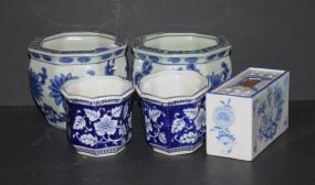 Two Flower Pots and Rectangular Vase two 6"dia. Flower pots, two 4" dia. Pots