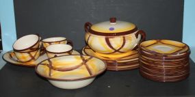 Hand Painted California Dishes 6 plates, tureen, 5 cups, 15 saucers, platter, and vegetable bowl.