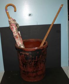 Terra Cotta Color Clay Pot includes yard sticks and new umbrella, 15"h., 14"dia.