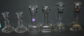 Three Pair of Glass Candlesticks 5"- 7"h.
