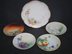 Five Handpainted Plates 1-8"dia., 4-5"dia.
