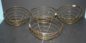 Four Brass/Wire Flower Pots 5"Dia.