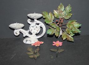 Painted Tin Flower Hooks and Candlesticks 5"h.
