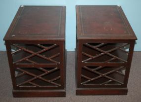 Pair Mahogany End Tables with leather tops; 17" w., 25" l., 22" h.
