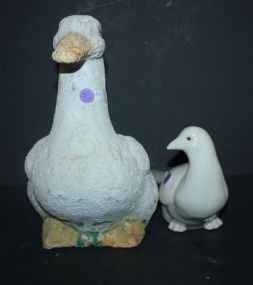 Concrete Duck and Pottery Bird 13"h.