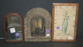 Small Rosewood Inlaid Mirror, Wooden Religious Plaque, Walking Dress, Lady's Magazine 1815 Print