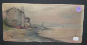 Artist Signed Oil on Board of Seaside Scene