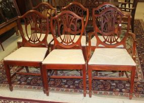 Set of Six Shield Back Dining Chairs 1 arm and 5 sides, 39"h.