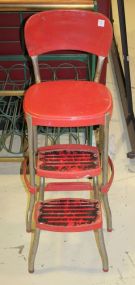 Vintage 1950s Red Kitchen Step Stool 14"w., 34"h.