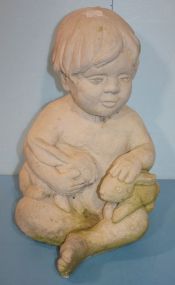 Concrete Boy Holding Rabbit 16"h