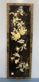Black Lacquer Oriental Wall Plaque Black Lacquer Oriental Wall Plaque with faux jade birds, 12"w., 36"h.