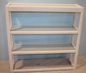 3 Tier Contemporary Wicker Display with glass shelves 45"w., 12"d., 44"h.