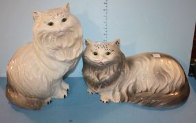 Two Large Ceramic Cats 11"w., 14"h.