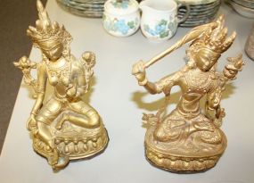 Two Seated Brass Budhce's 8"h., 4"across.
