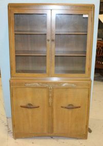 Danish Style China Cabinet Vintage, blonde wood two glass door over two door china cabinet. 35"w., 15"d., 62"h.