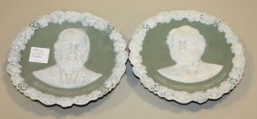 Two Small Porcelain Plaques of Writers. Longfellow and Whittier. 6"dia.