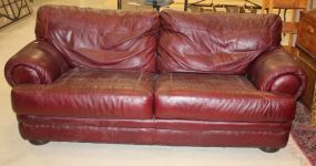 Faux Leather Sofa with Two Black Pillow Cushions 80"w., 38"d., 35"h.