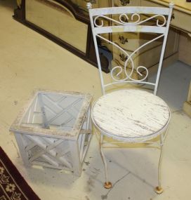 Vintage Iron Side Chair and Plastic Planter Vintage Iron Side Chair and Plastic Planter 14"square