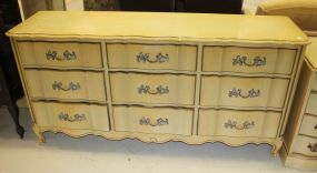 Vintage Crme Color Nine Drawer Dresser 69"w., 20"d., 35"h.