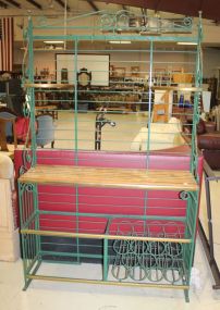 Metal, Brass Bakers Rack with Chopping Block Top and Wine Rack 49"w., 16"d., 81"h.