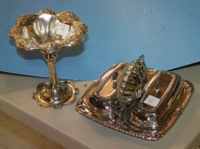 Silverplate Candy Dish (Compote), Double Butter Dish, and Shell Shape Dish Candy dish: 7"h.