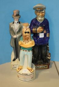 Bourbon Bottle of "Hippie", Ezra Brooks Sailor Decanter, "Kentucky Gentleman" Bourbon Decanter Hippie: 13"h., Sailor Decanter: 15"h., Bourbon Decanter: 14"h.