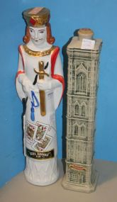 Ezra Brooks Knight (Cards) Decanter and Vino Rosso Castle Decanter Knights Decanter: 16"h., Castle Decanter: 15"h.