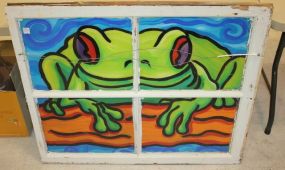 Painted Frog on Divided Window 40"w., 33"h.