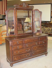 Contemporary Dresser with Mirror Matches previous lot. 63"w., 18"d., 45"h.
