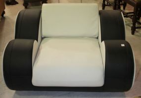 Super Cool Black and White Leather Chair Race Car Recliner 42"w., 37"d., 26"h.