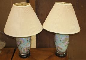 Pair of Porcelain Oriental Style Lamps 29"h.