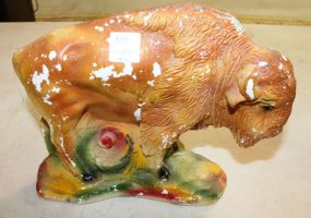 Buffalo Plaster Painted Statue 9"h.