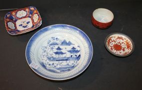 Blue and White Oriental Bowl (chip) three oriental small 3" dishes