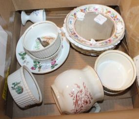 5 Handpainted ramekin dishes, egg cup, 6-6" plates 5 Handpainted ramekin dishes, egg cup, 6-6" plates