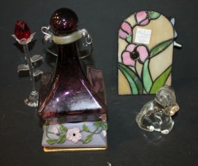 Glass Dog, bud vase, stain glass 4" x 6" Glass Decanter