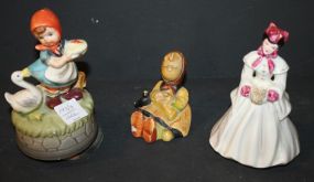 Florence Ceramic Lady 6" girl with duck music box, figurine of young girl with bird