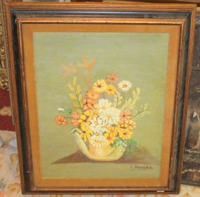 Oil Painting of Flowers signed F. Brooks 15"w, 19"h