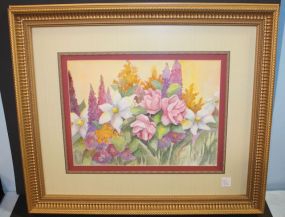 Watercolor of Flowers Signed Ann Montgomery 25"w., 21"h.