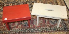 Two Wood Painted Step Stools 17"w., 17"d., 10"h.