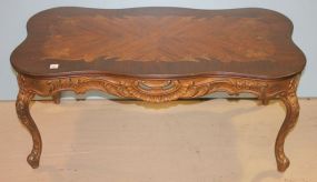 Walnut French Coffee Table inlaid top, 38"w., 21"d., 16"h.