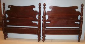 Pair of Mahogany Twin Beds one has damage to top, 42"h.