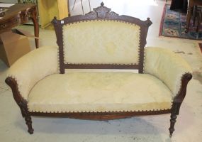 Walnut Victorian Settee upholstery has stains, matches lot # 507; 59" w. x 41" h