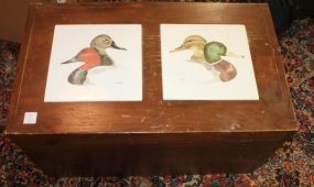 Wooden Box with Inserted Duck Tiles contains CDs and VHS movies; 24" w. x 14" h.