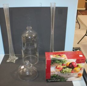 Two Glass Domes and Two Glass Vases 23 1/2" h.,