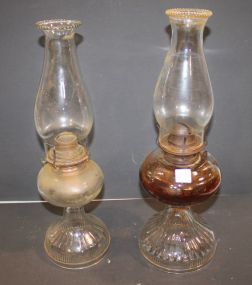 Two Oil Lamps 19" h.